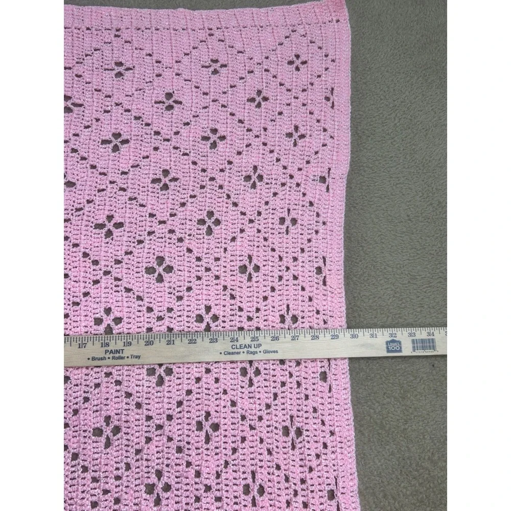 Handmade Pink Crochet Baby Blanket Floral Lace‎ Toddler Crib Afghan 46X36